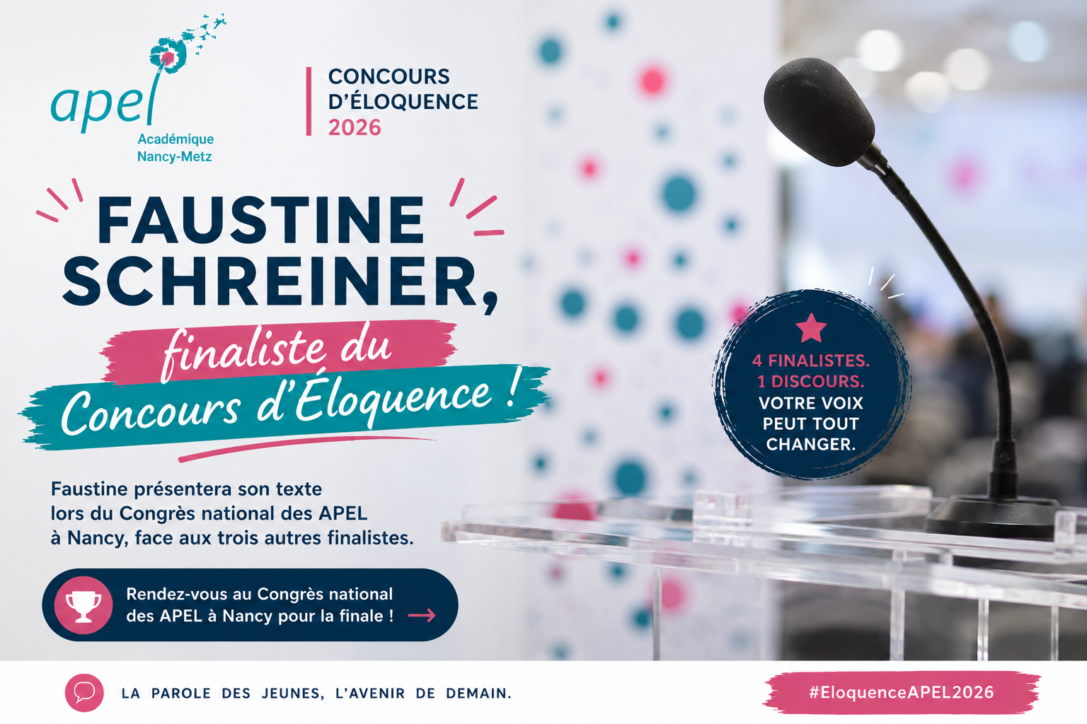 Concours d’Éloquence APEL 2026 : Faustine SCHREINER parmi les finalistes du concours
